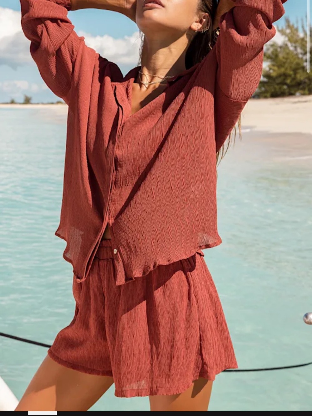 Lulu's Rust-Red Textured Swim Cover-Up Set - Picture 2 of 6
